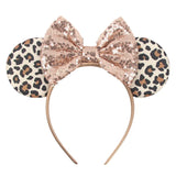 Disney Mickey Mouse Ears Leopard Print Headbands for Girls Baby Women Sequins 5"Bows Hair Accessories Adults Hairbands Kids Gift