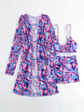 New Sexy 3 Pieces Suit for Women Neck Hanging Bikini Set+Cover-up Swimwear Sunproof Tankini High Waist Shorts Swimsuit Beachwear