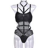 Toucheart Erotic Halter Bodysuit Large Mesh Splicing Andheavy Craftsmanship Women Hollow Seductive Intimate Hot Private Bodysuit