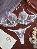 Valentine's Day Ladies Black Forest Wave Lace Sexy Underwear Set Romantic Floral Trim Bustier Nightgown for Women