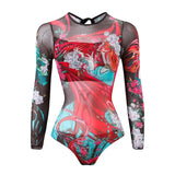 S - XXL Printed Long Sleeve With Sarong One Piece Swimsuit Women Swimwear Female Flowers Padded Bather Bathing Suit Swim K7181