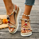 Fashion T-Strap Platform Sandals  Women New Mix Color Elastic Band Wedge Sandals Woman Summer Daily Open Toe Sandalias Female