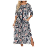 Summer Dresses For Women 2024 Zipper Front Robe Half Sleeve Bathrobe Full Length Soft Cotton Duster Dress With Pockets Home Wear