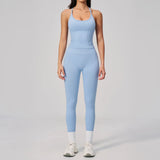 Summer Seamless Yoga Sets Women Outdoor Slimming Sports Tank Top High Waist Hip Lifting Leggings Gym Fitness Suits Tracksuit
