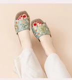 Breathable Indoor Linen Slippers For Women Men Home Floor Shoes Chinese Style Emrobidery Anti-slip Couples House Bedroom Slides