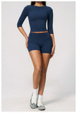 Yoga Sets Women Half Sleeve O Neck Slim Sports T Shirts High Waist Short Fitness Suit Outdoor Gym Running Workout Tracksuit