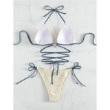 New Wrap Around Halter Wrinkled Bikini Women Swimwear Female Swimsuit Two-Pieces Bikini Set Bather Bathing Suit Swim Lady V4081
