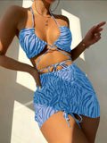 3pack Zebra Stripe Bikini Women Lace Up Swimsuit Beach Skirt 2026 Swimwear Female Padded Bathing Suit Swimming Beachwear Summer