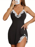 Summer Lace Sexy Sleeveless Nighties Dress Women Pure Black Sleepwear Lingerie V-neck Nightgown Nightdress Sleepshirts