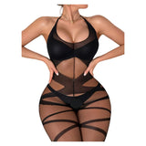 New Hot Crotchless Bodystocking EroticTransparent Sexy Lingerie Sexiest Bodysuit Mesh Hollow Bra Set Black Full Body Stockings