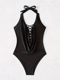ZTVitality Sexy Solid Backless One Piece Swimsuit 2025 New Arrival Halter V Neck Padded Bra Swimwear Women Summer Bathing Suit