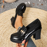 British Style Chunky High Heel Pumps Women 2026 Plus Size 42 Thick Heeled Loafers Woman Slip On Office Pu Leather Shoes Ladies