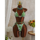 3PCS New With Skirt Tie Dye Halter Bikini Women Swimwear Female Swimsuit Bather Bathing Suit Swim Three-pieces Bikini set K8069