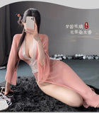 Women Sexy Lingerie Hanfu Dress Cosplay Costume Deep V Erotic See-through Pink Chinese Ancient Style Temptation Dresses