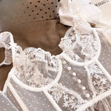 Sexy French Lace Bra and Thong Set Ultra Thin See Through Shaping Underwear Women's Embroidery Lace Camisole Lingerie Set MOYISU
