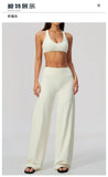 Summer 2 Piece Yoga Sets Women Tight Back Cross Sports Bra High Waist Peach Hip Wide Leg Pants Gym Running Fitness Workout Suits