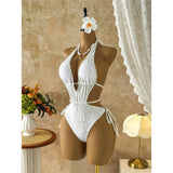XS - L Deep V Neck Leopard Halter Women Swimwear Cut Out Wrap Around Bather Bathing Suit Swim One Piece Swimsuit Female K8077