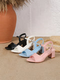 Size 42 Summer Classic Black White Ankle Strap Sandals for Women Elegant Blue Pink Square Heels Office Lady Shoes