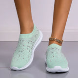 Women's Slip-On Crystal Sneakers 2025 Breathable Mesh Plus Size 35-43 Casual Flats Women Comfort Soft Sole Running Walking Shoes