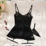 Sexy WhiteTulle Nightdress Woman Lingerie & Thong  V-neck Open Sleep Skirt Erotic Pajamas Garter Dress Set See Through Nightwear