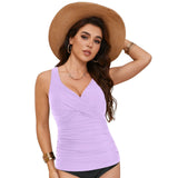 Women Bikini Tankini Top Front Knot Ruched Swimsuit V Neck Bathing Suit Swim Top Cross Back Swimwear Tops Summer Beach Wear