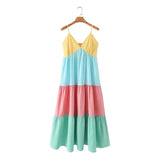 Foridol Multicolor Patchwork V Neck Sundress Smocked Strap Sleeveless A-line Female Midi Casual Summer Women Vestidos 2025