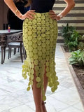 Dot Solid Minimalist Casual Skirt For Women High Waist Patchwork Zipper Irregular Hollow Out Skirts Female Fashion New OPM8