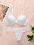 Hot selling women's sexy embroidered lace bra set with steel ring gathering push up and seamless thong set B6064