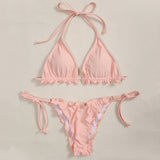 2026 Ribbed Ruffled Frilled Brazilian Bikini Women Swimsuit Female Swimwear Two Pieces Bikini Set Halter Bathing Suit Swim Lady