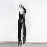 Sexy Fringe Tassel Knitted Crochet Tunic Beach Cover Up Women Long Dresses Cover-ups Beach Dress Beach Wear Beachwear Female
