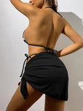 3 Pieces Triangle Halter String Bikini 2026 Solid Swimwear Female Sexy Swimsuit Women Bathers Bathing Swimming Swim Suit