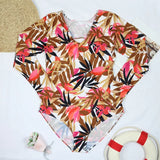 Long Sleeve Swimwear 2024 Surfing Bathing Suit Women Backless Print One Piece Swimsuit Retro Rashguard Monikini Bodysuit