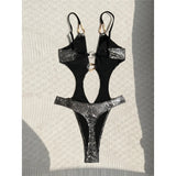 S - XL Snake Skin Deep V Neck Cut Out One Piece Swimsuit Women Swimwear Female Backless Monokini Bather Bathing Suit Swim V7985