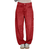 Women's Straight Leg Denim Pants High Waisted Baggy Wide Leg Bling Jeans Casual Sparkly Harem Jeans for Streetwear