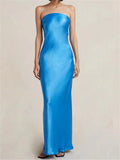 Women Evening Party Long Dress Backless Cut Out Strapless Straight Dress Summer Sexy Elegant Dresses