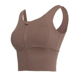 Women Sports Vest Sleeveless Round Neck Zipper Closure Fitness Bra Seamless Fabric Front Zipper Removable Chest Pad Underwear