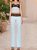Women’s 2 Piece Sets Summer Sleeveless Lace Patchwork Corset Cami Tops + Pants Sets Mesh Sheer Sexy Party Streetwear