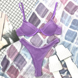 Wrinkled Underwired V-Bar Bikini Swimsuit Female Swimwear Women Two-pieces Bikini set High Cut Bather Bathing Suit Swim Lady