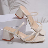Square Heel Mules Sandals Women 2025 Summer Fashion High Heeled Dress Shoes Woman Slip On Straps Gladiator Sandalias Mujer 35-42