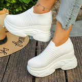 Breathable Mesh Chunky Platform Sneakers Women Plus Size 42 Thick Bottom Sport Shoes Woman Black White Knitting Walking Shoes