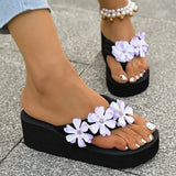 Flowers Decor Chunky Platform Flip Flops Women Plus Size 43 Lightweight Non Slip Beach Slippers Woman Clip Toe Wedges Sandals