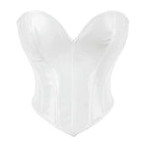 Women PU Leather Bustier Back Lacing-up Fish Boned Corset Curved Hemline Crop Tank Tops