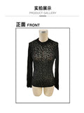 European and American sexy single-layer bra, stand-up collar, mesh bottoming top, women's leopard print inner top