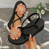 Summer Thick Bottom Bohemian Sandals Women Flowers Decor Non Slip Platform Beach Sandles Woman Plus Size 42 Light Eva Sandals