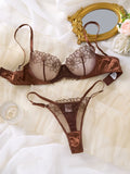 Lafis Sexy and Alluring Floral Embroidery Women's Underwear Set - Alluring Sexy Two-Piece Bra and Underwear Set ZA825126