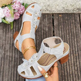 Plus Size 43 Thick Heel Rome Sandals Women Closed Toe Ankle Strap Summer Sandles Woman Flowers Platform High Heeled Sandals