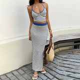 Summer slim temperament hot girl striped halterneck backless skirt suit vest casual suit