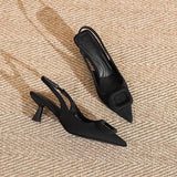 Brand Woman Slingback Shoes Fashion  Spring New Ladies High Heels Elegant Med Heel Pointed Toe Slip on Sandal Mules