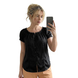 Women Summer Solid Color Loose Shirt Short Sleeve Button Closure Solid Loose Tops Streetwear