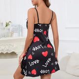 Lace Trim Leopard Nightdress V Neck Backless Side Split Slip Sleep Dress Women's Sleepwear  Dresses